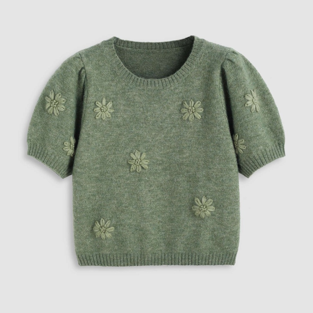 NWOT Cider Short Puff Sleeve Floral Sweater - Green - 2X